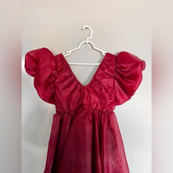 NWT Aje Gretta Tie Organza Burgundy Mini Dress Size Medium Open Back V neck - Picture 8 of 10